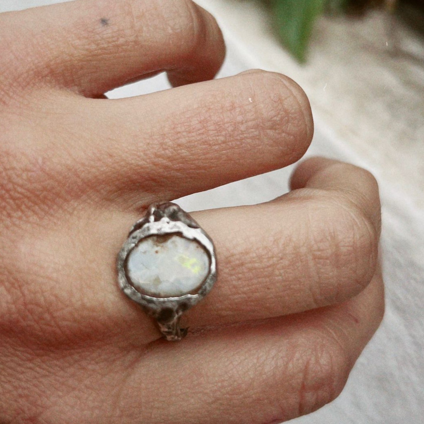 Opal in the Round Sterling Silver Ring