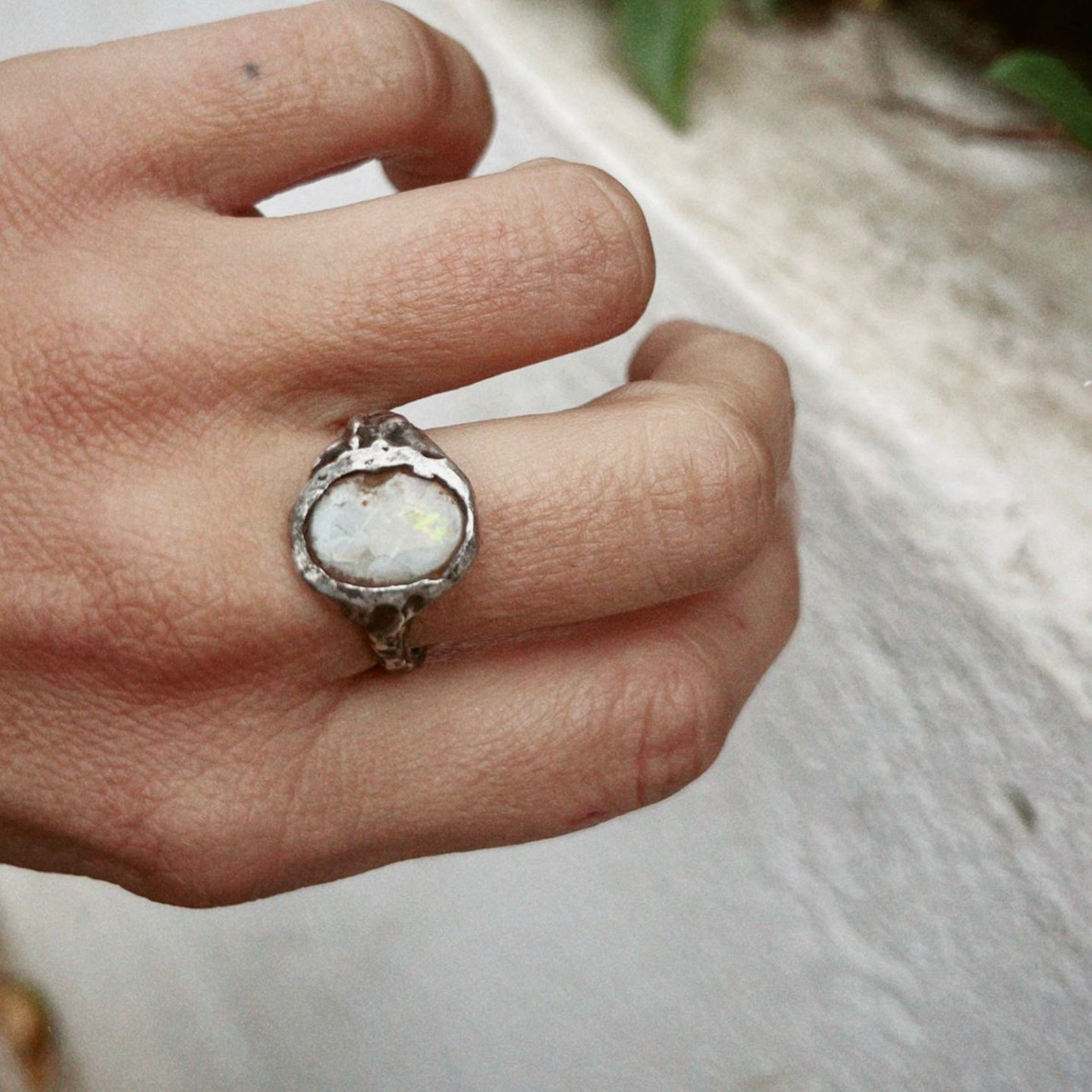 Opal in the Round Sterling Silver Ring